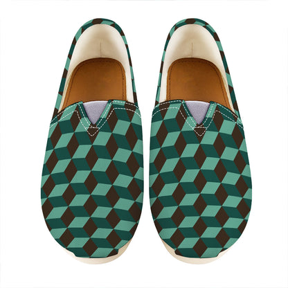 Dark Green Geometric Cube Pattern Print Casual Shoes
