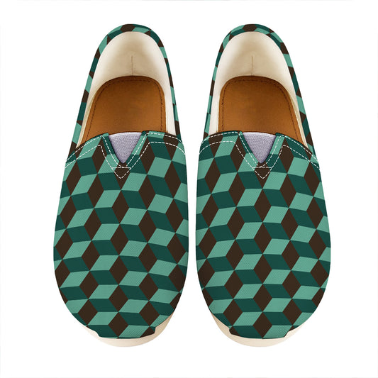 Dark Green Geometric Cube Pattern Print Casual Shoes