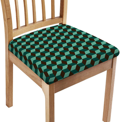 Dark Green Geometric Cube Pattern Print Chair Cushion Cover