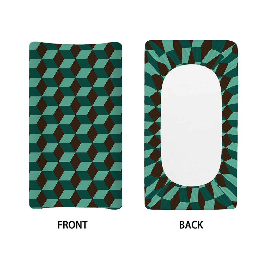 Dark Green Geometric Cube Pattern Print Changing Pad Cover