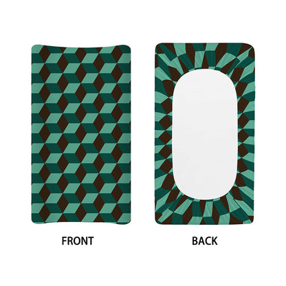 Dark Green Geometric Cube Pattern Print Changing Pad Cover
