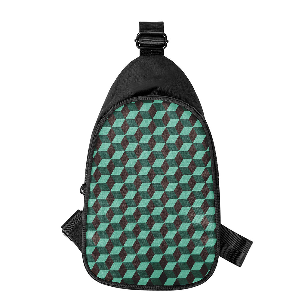 Dark Green Geometric Cube Pattern Print Chest Bag