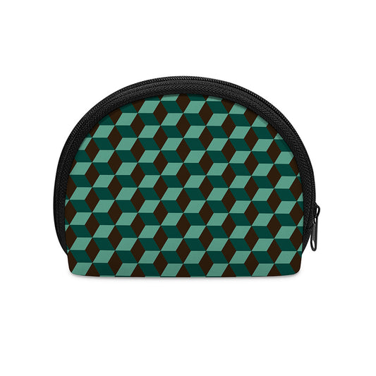 Dark Green Geometric Cube Pattern Print Coin Purse