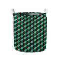 Dark Green Geometric Cube Pattern Print Collapsible Laundry Basket