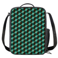 Dark Green Geometric Cube Pattern Print Crossbody Lunch Bag