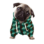 Dark Green Geometric Cube Pattern Print Dog Zip Up Hoodie