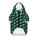 Dark Green Geometric Cube Pattern Print Dog Zip Up Hoodie