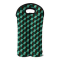 Dark Green Geometric Cube Pattern Print Double Neoprene Wine Tote