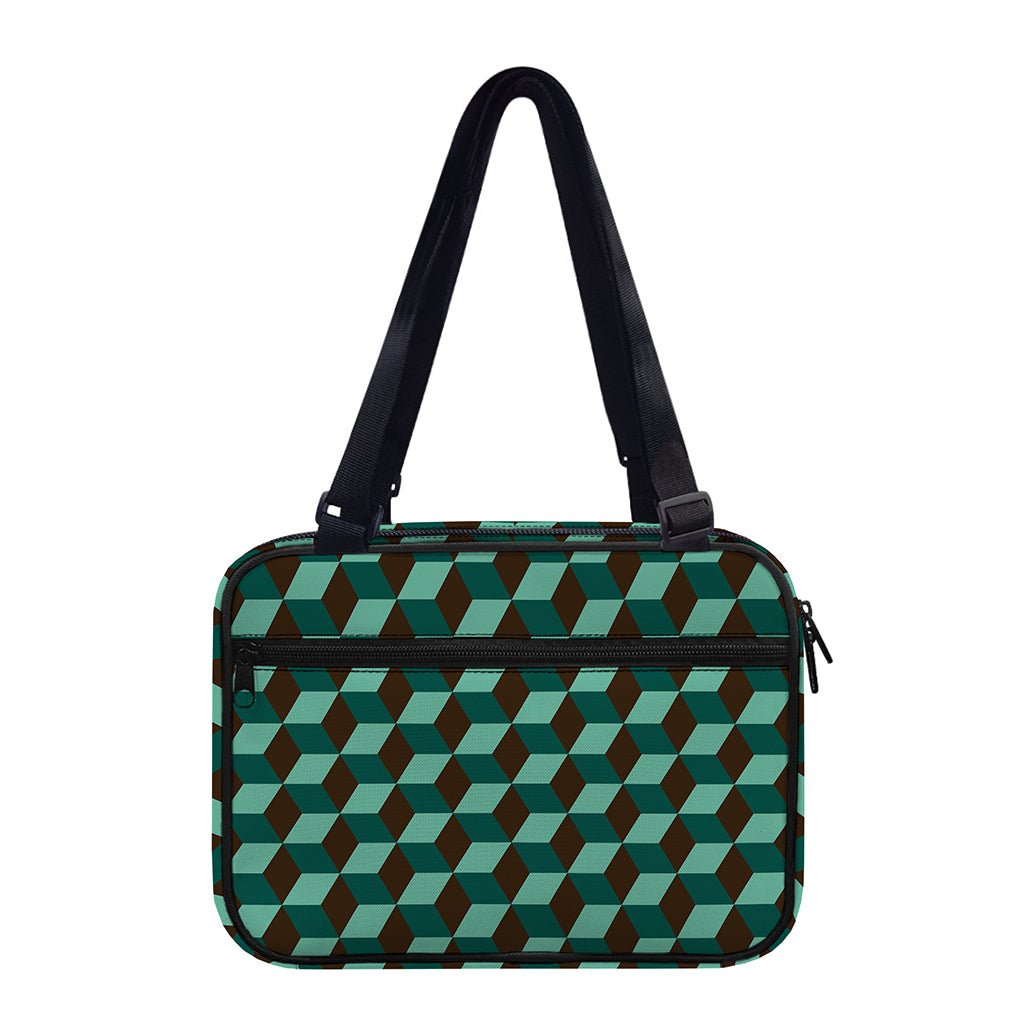 Dark Green Geometric Cube Pattern Print Double Strap Bible Bag