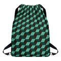 Dark Green Geometric Cube Pattern Print Drawstring Backpack