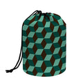 Dark Green Geometric Cube Pattern Print Drawstring Makeup Bag