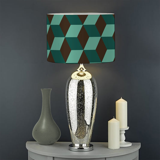 Dark Green Geometric Cube Pattern Print Drum Lamp Shade
