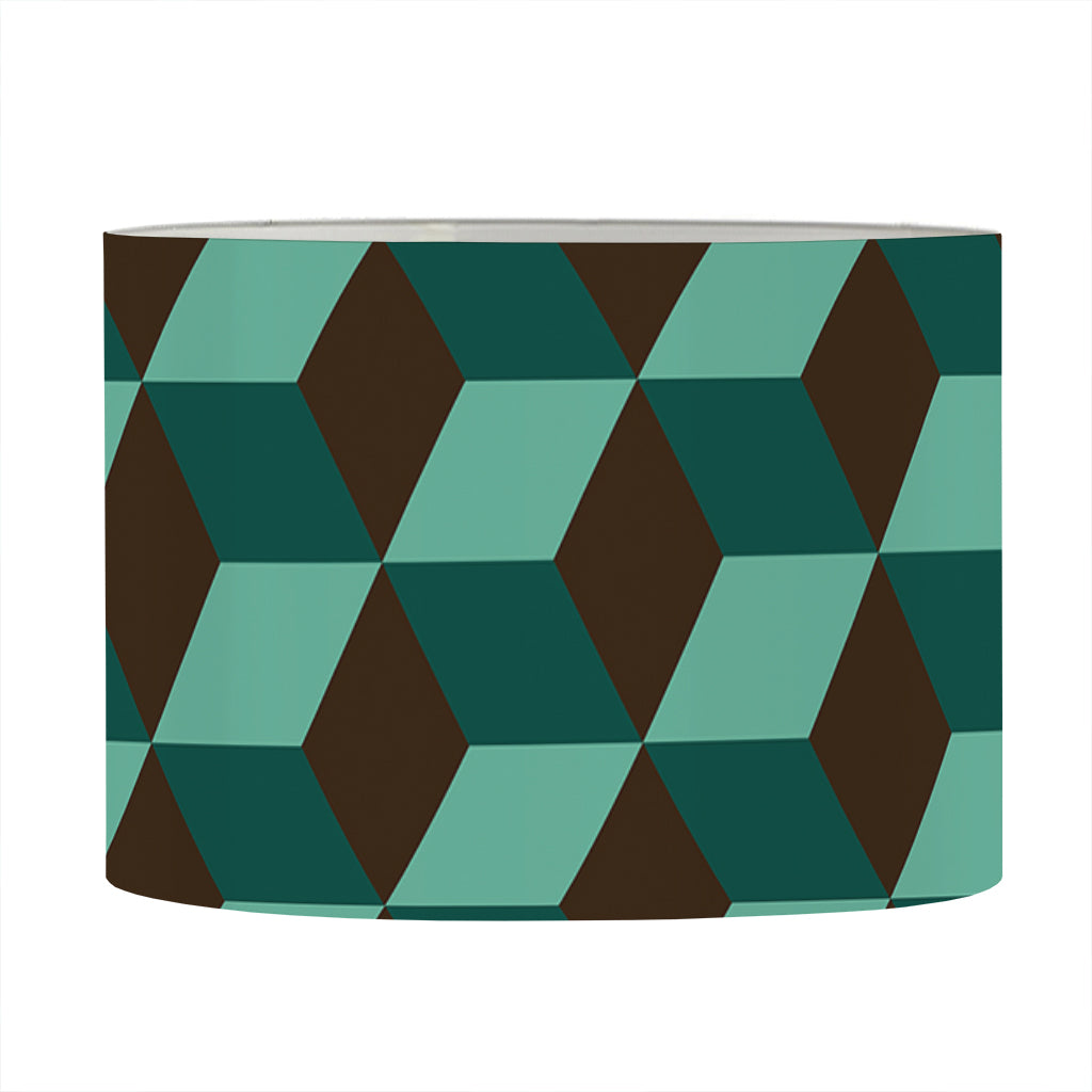 Dark Green Geometric Cube Pattern Print Drum Lamp Shade