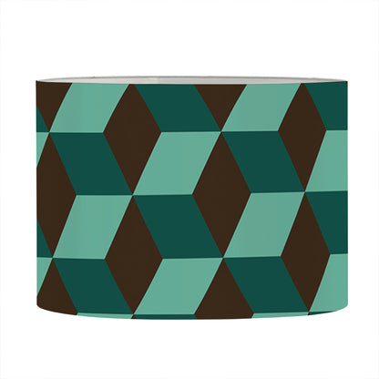Dark Green Geometric Cube Pattern Print Drum Lamp Shade