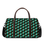 Dark Green Geometric Cube Pattern Print Duffle Bag