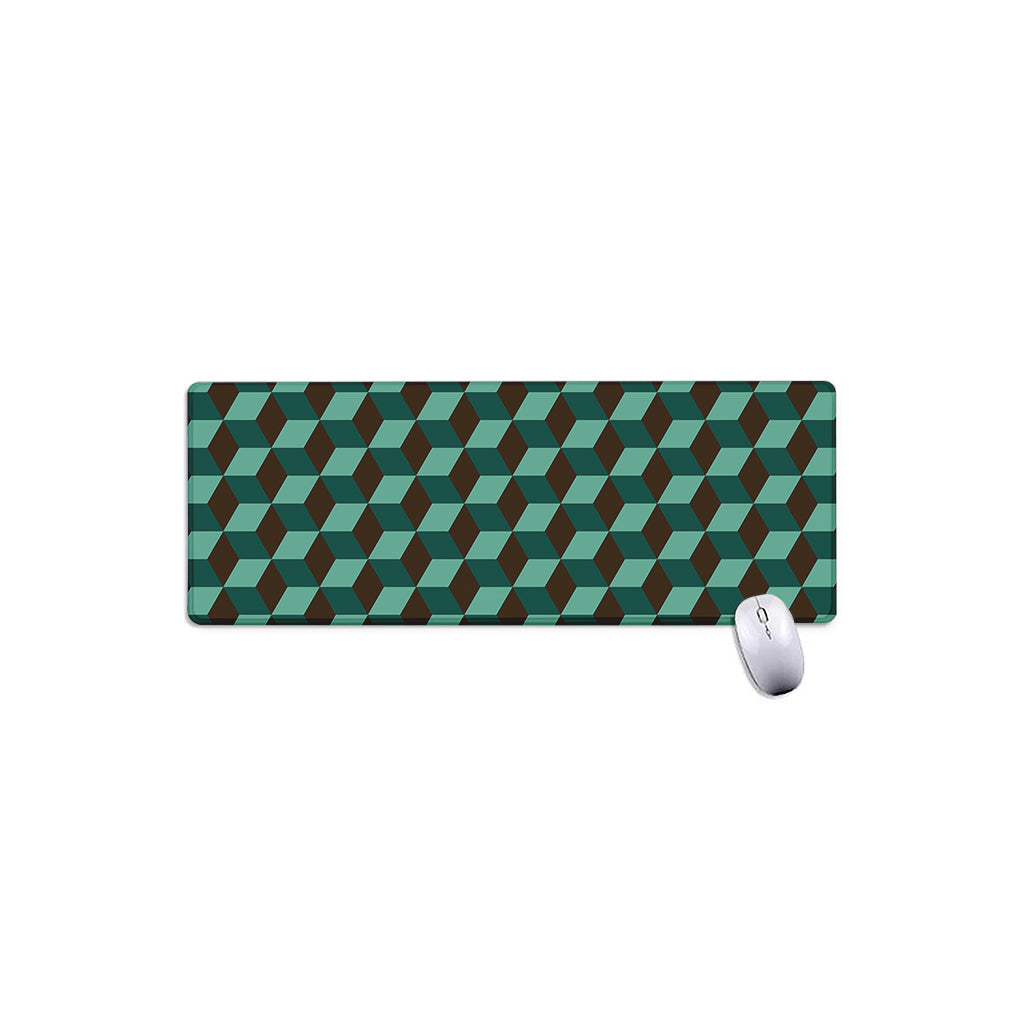 Dark Green Geometric Cube Pattern Print Extended Mouse Pad