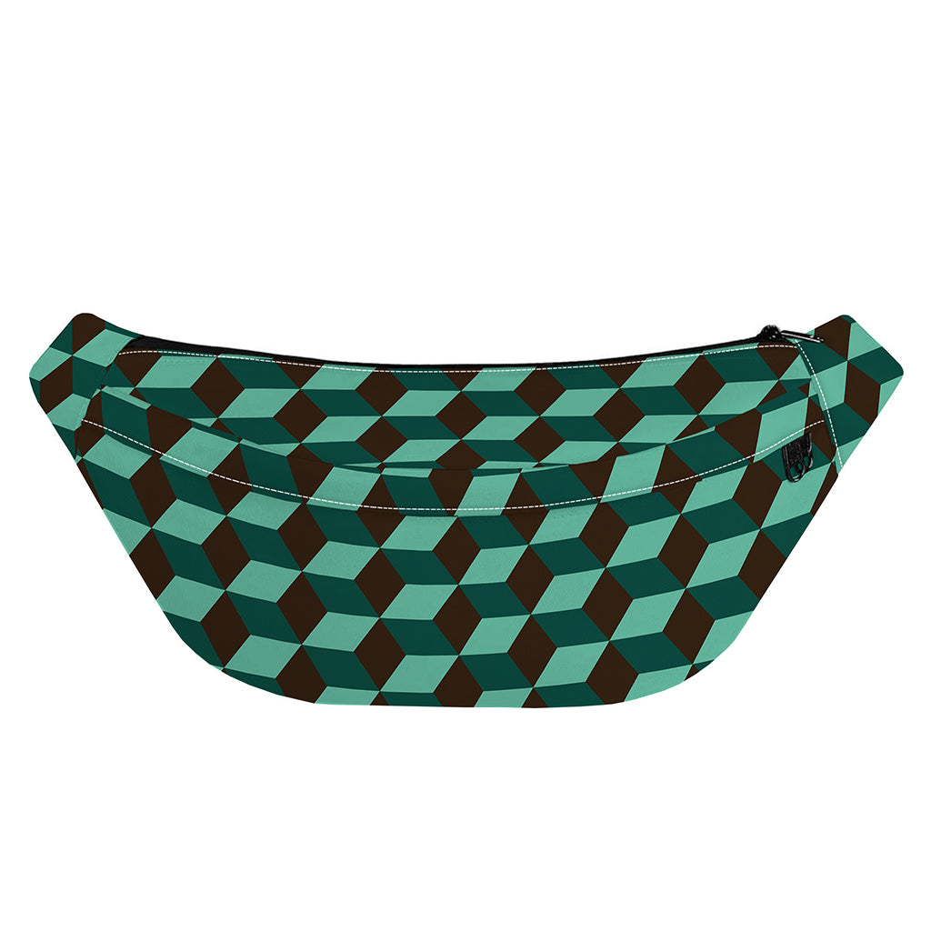 Dark Green Geometric Cube Pattern Print Fanny Pack