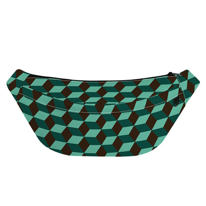 Dark Green Geometric Cube Pattern Print Fanny Pack