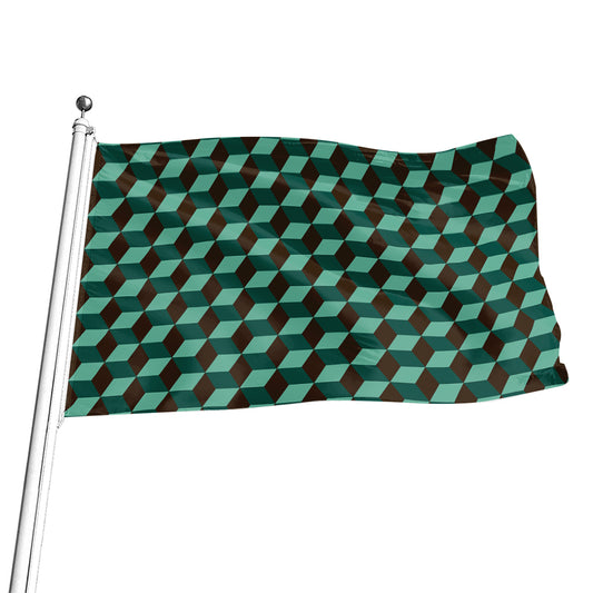Dark Green Geometric Cube Pattern Print Flag