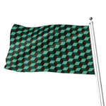 Dark Green Geometric Cube Pattern Print Flag