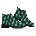 Dark Green Geometric Cube Pattern Print Flat Ankle Boots