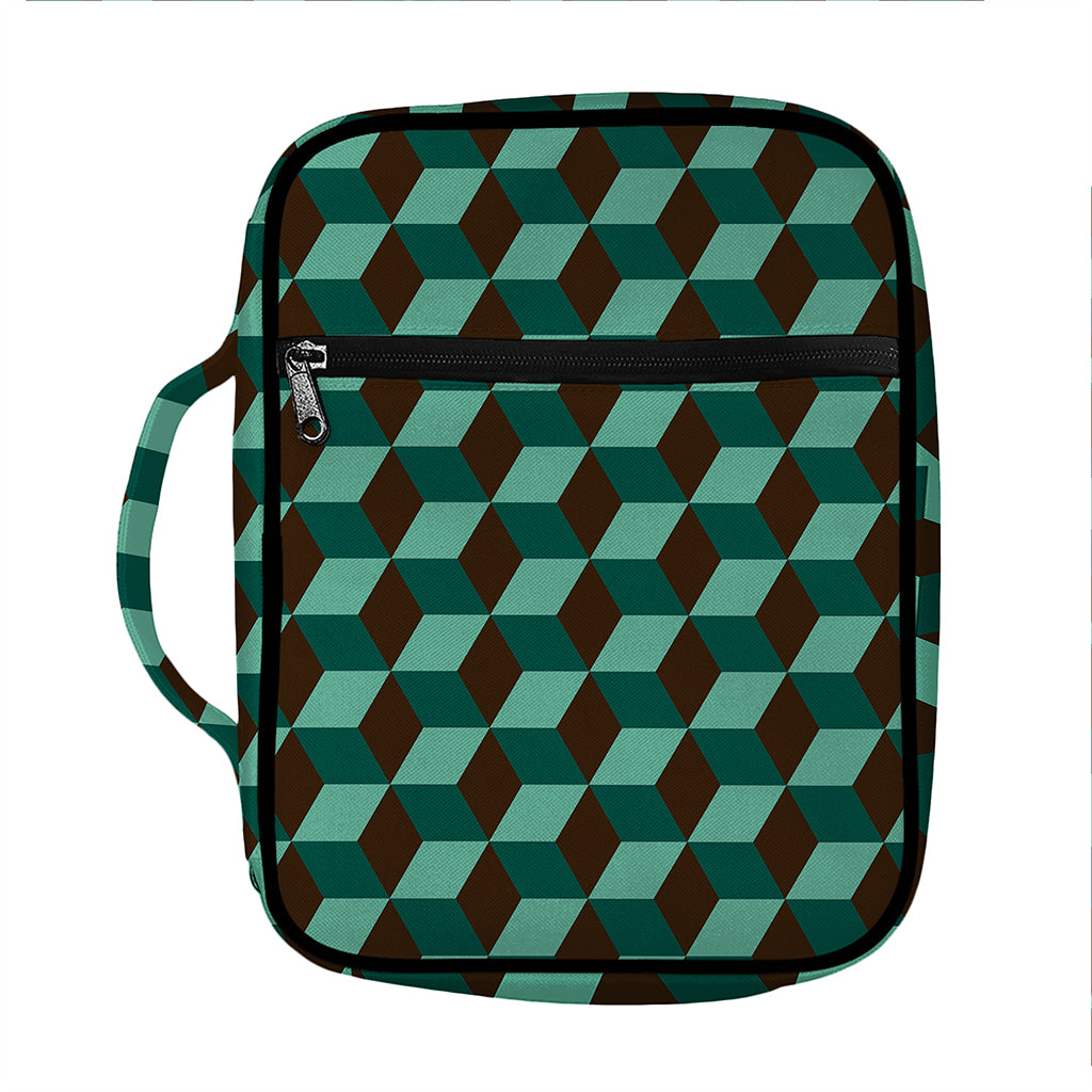 Dark Green Geometric Cube Pattern Print Front Pocket Bible Bag
