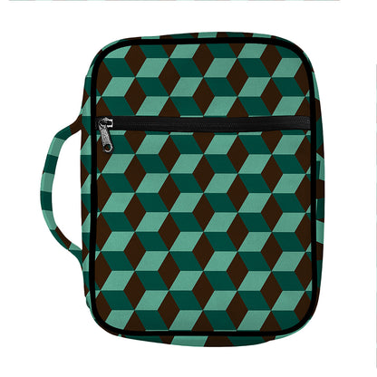 Dark Green Geometric Cube Pattern Print Front Pocket Bible Bag