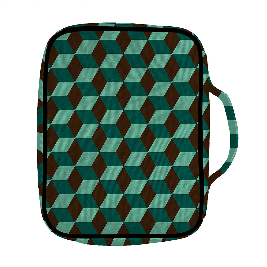 Dark Green Geometric Cube Pattern Print Front Pocket Bible Bag