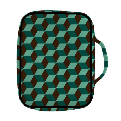 Dark Green Geometric Cube Pattern Print Front Pocket Bible Bag