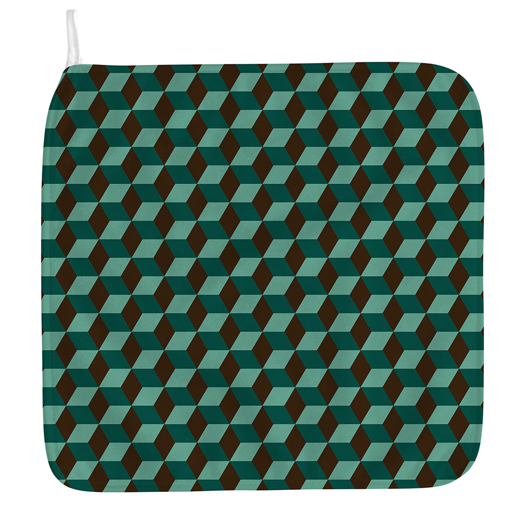 Dark Green Geometric Cube Pattern Print Hand Towel