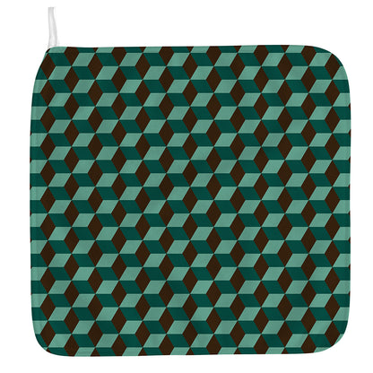 Dark Green Geometric Cube Pattern Print Hand Towel