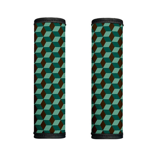 Dark Green Geometric Cube Pattern Print Handle Covers