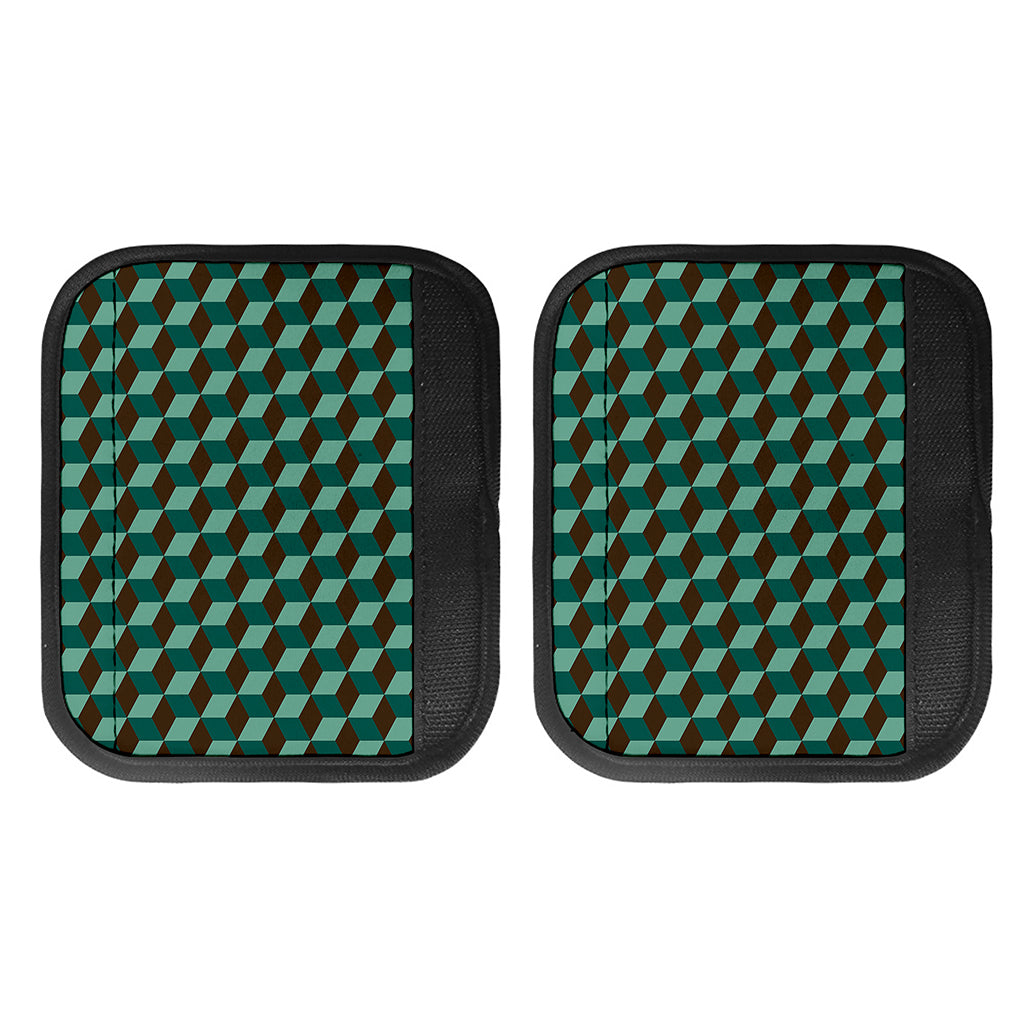 Dark Green Geometric Cube Pattern Print Handle Covers