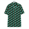 Dark Green Geometric Cube Pattern Print Hawaiian Shirt