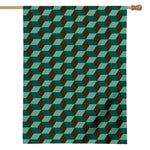 Dark Green Geometric Cube Pattern Print House Flag
