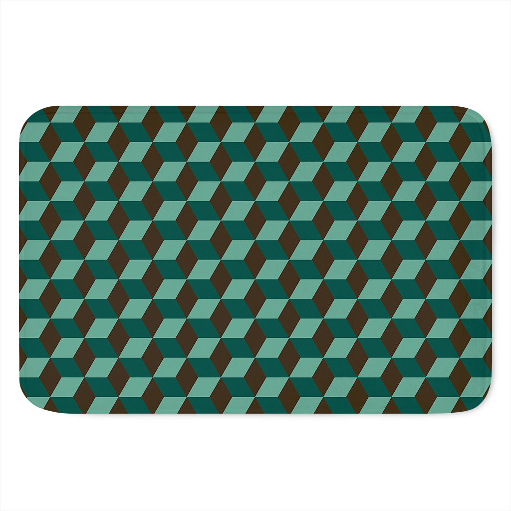 Dark Green Geometric Cube Pattern Print Indoor Door Mat