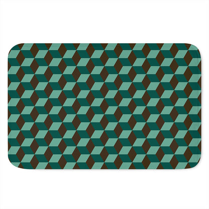 Dark Green Geometric Cube Pattern Print Indoor Door Mat