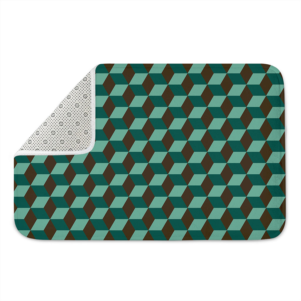 Dark Green Geometric Cube Pattern Print Indoor Door Mat