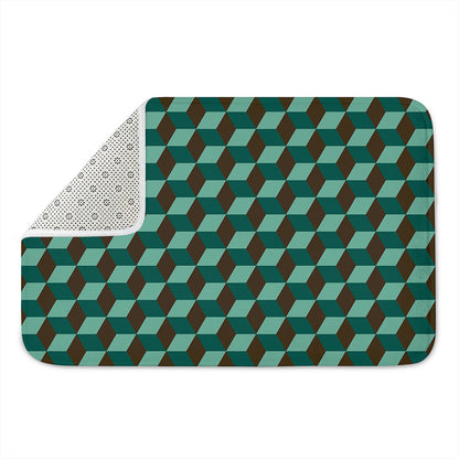 Dark Green Geometric Cube Pattern Print Indoor Door Mat