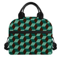 Dark Green Geometric Cube Pattern Print Insulated Lunch Bag
