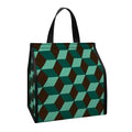 Dark Green Geometric Cube Pattern Print Insulated Lunch Tote