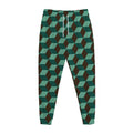 Dark Green Geometric Cube Pattern Print Jogger Pants