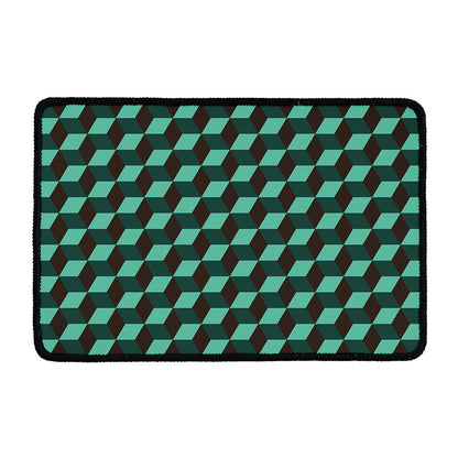 Dark Green Geometric Cube Pattern Print Kitchen Mat