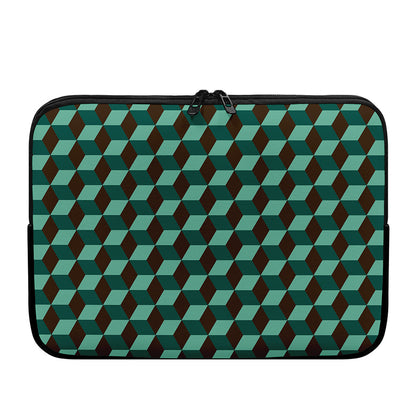 Dark Green Geometric Cube Pattern Print Laptop Sleeve