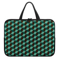 Dark Green Geometric Cube Pattern Print Laptop Sleeve With Handle
