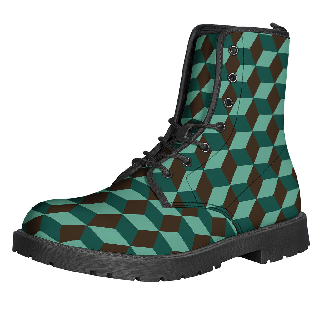 Dark Green Geometric Cube Pattern Print Backpack