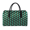 Dark Green Geometric Cube Pattern Print Leather Duffel Bag