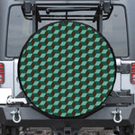 Dark Green Geometric Cube Pattern Print Leather Spare Tire Cover