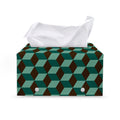 Dark Green Geometric Cube Pattern Print Leather Tissue Box Cover