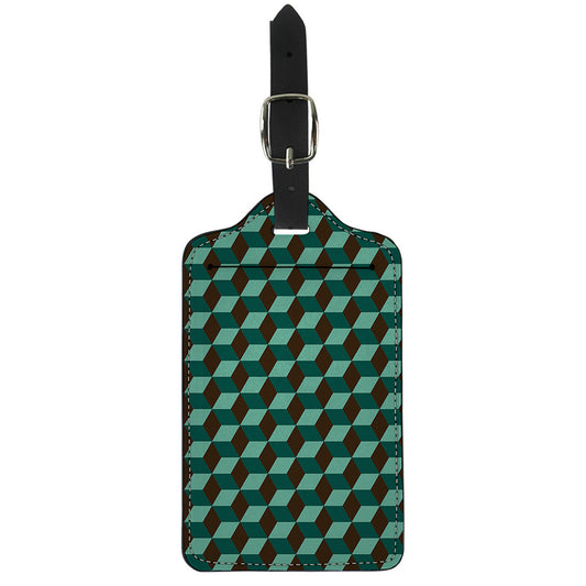 Dark Green Geometric Cube Pattern Print Luggage Tag